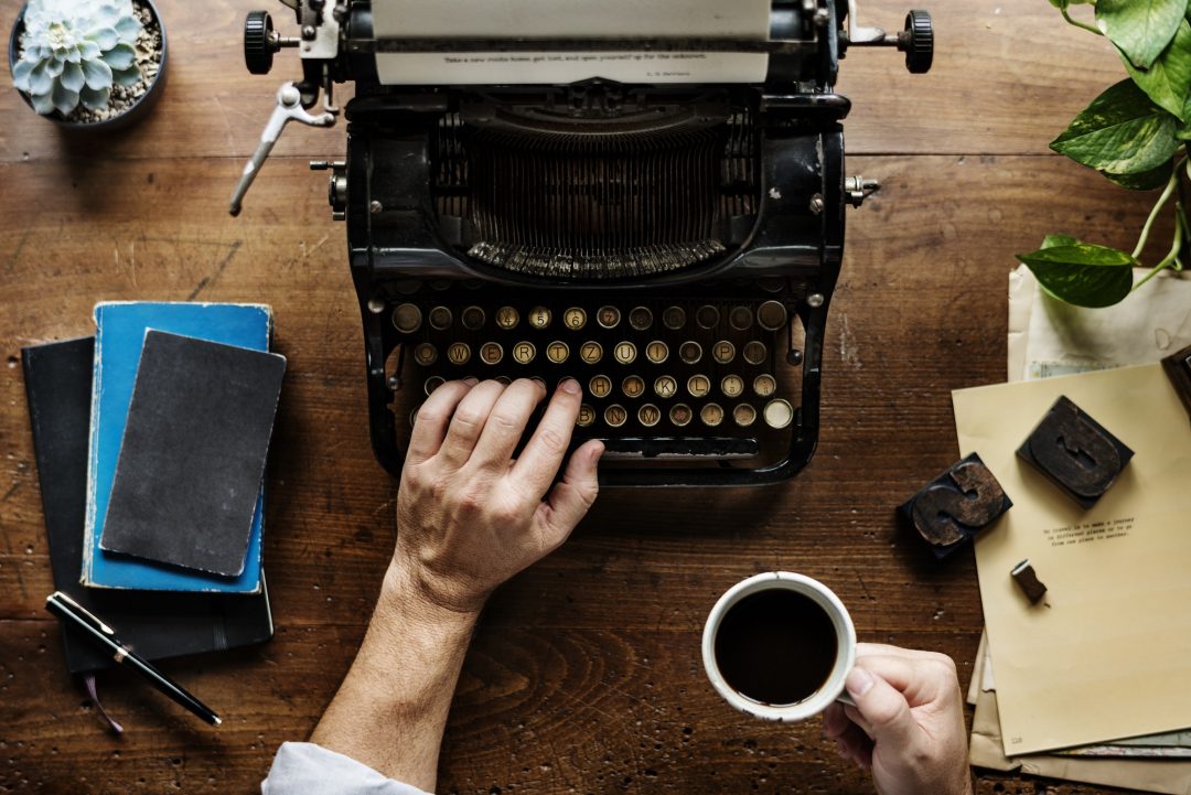 hand typing retro typewriter machine work writer